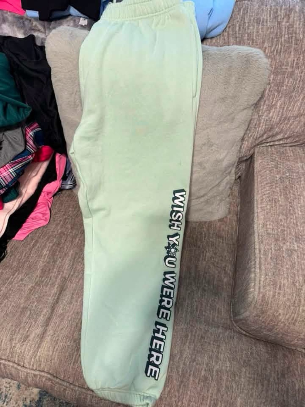PINK Victoria's Secret Mint Green 'WISH YOU WERE HERE' Sweatpants